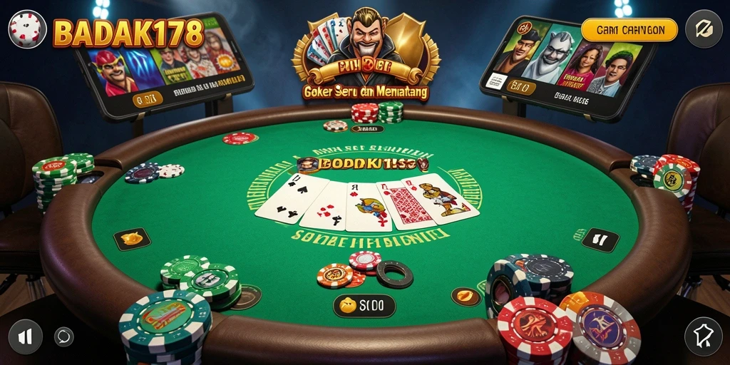 Screenshot gameplay BADAK178 dengan suasana poker yang mendebarkan.