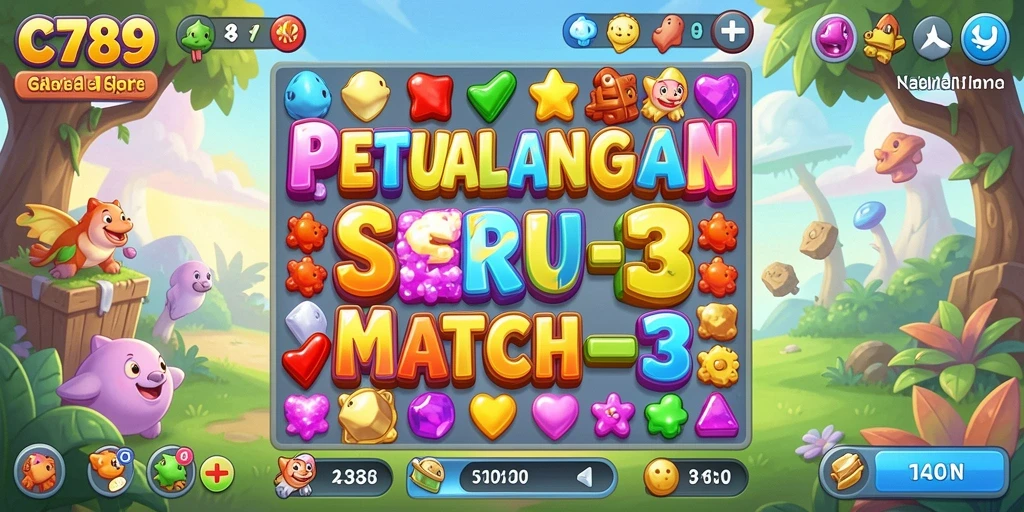 Tampilan gameplay C789 yang penuh warna dan efek ledakan seru.