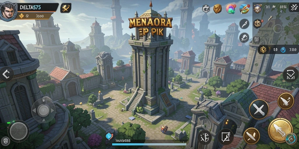 Tampilkan gameplay menara pertahanan yang mendebarkan di DELTA575.