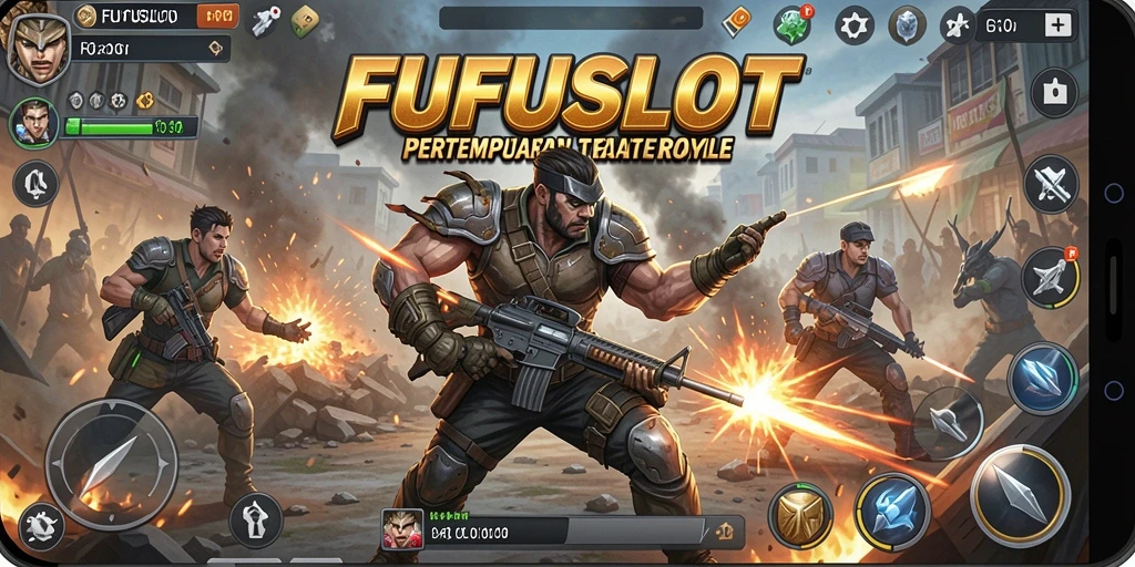 Tangkapan layar FUFUSLOT menampilkan aksi pertempuran seru di arena Battle Royale.
