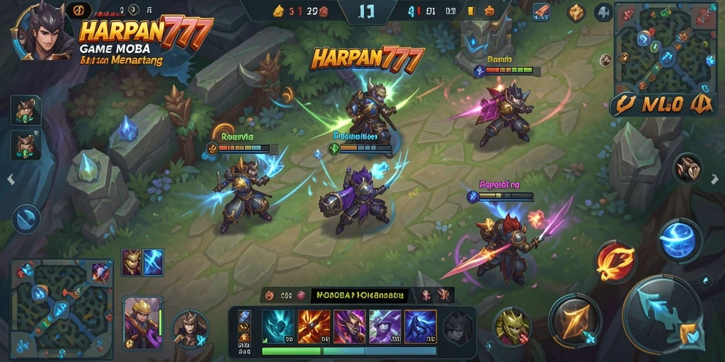 Tampilan gameplay seru dari HARAPAN777 dalam pertempuran MOBA.