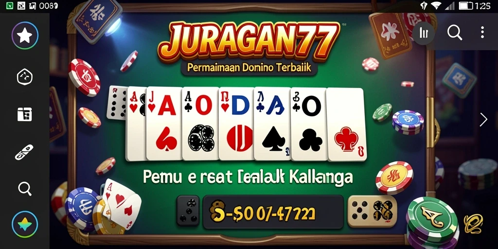 Screenshot utama JURAGAN77 menampilkan gameplay domino yang menegangkan dan seru.