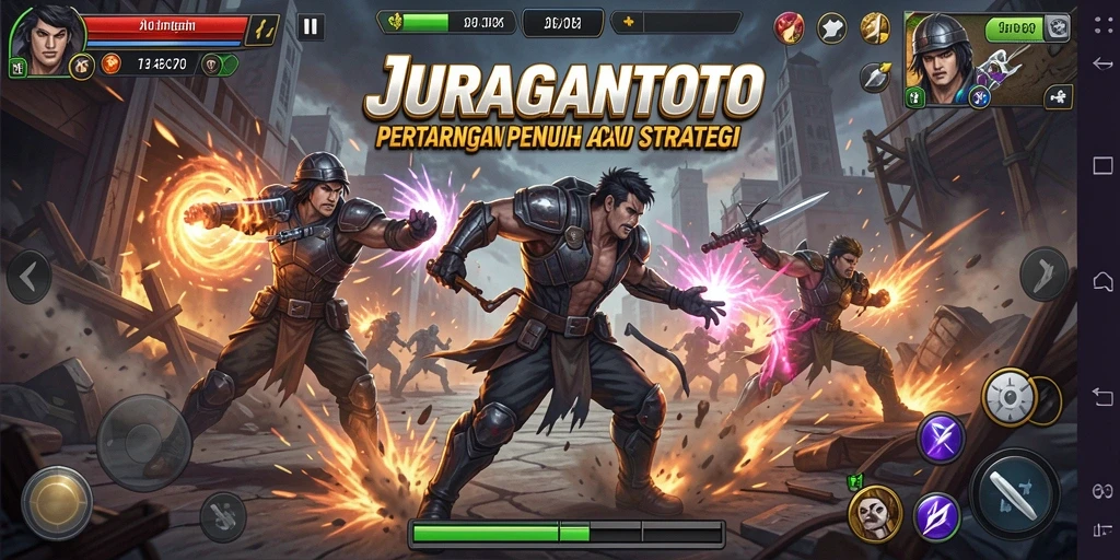 Tampilan seru dari pertarungan dalam JURAGANTOTO yang melibatkan berbagai karakter.