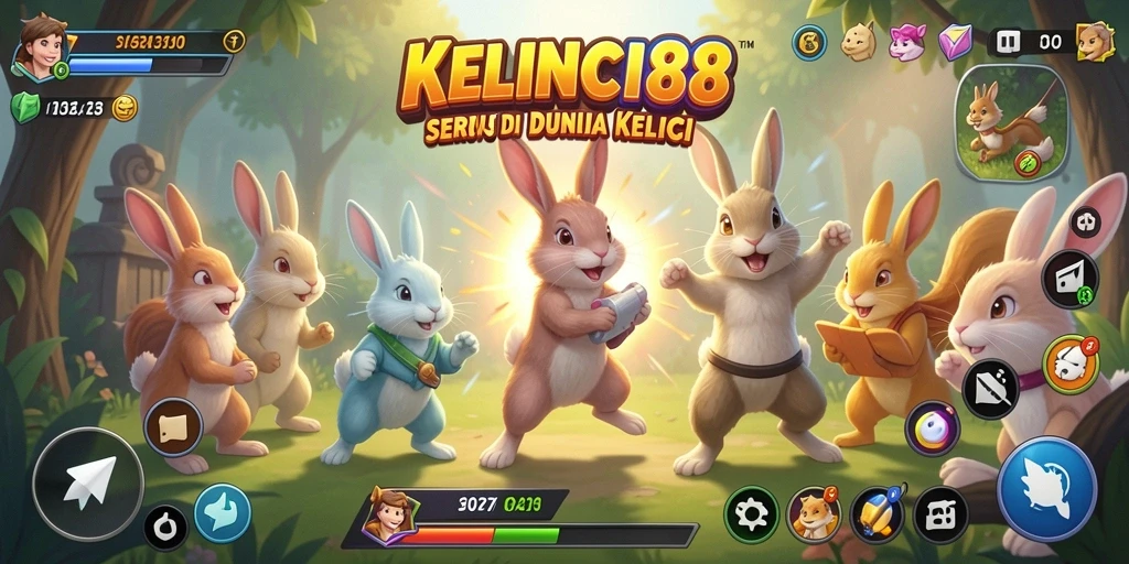 Gameplay pertarungan kelinci yang seru dan penuh warna.