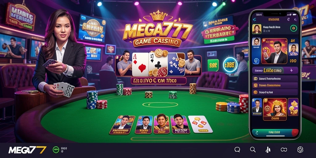 Tangkapan layar MEGA777 menampilkan aksi Live Casino yang mendebarkan.