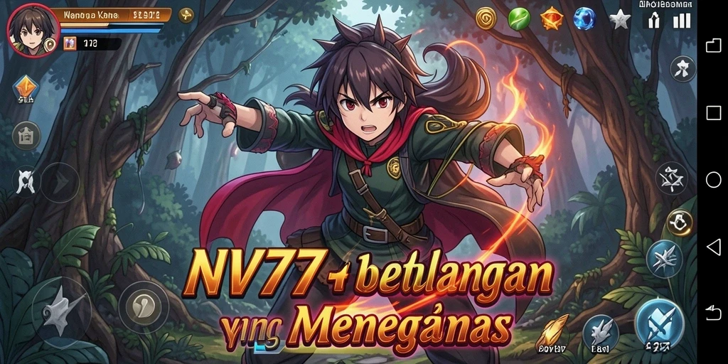 Screenshot gameplay NV77 menampilkan karakter Anime yang beraksi.