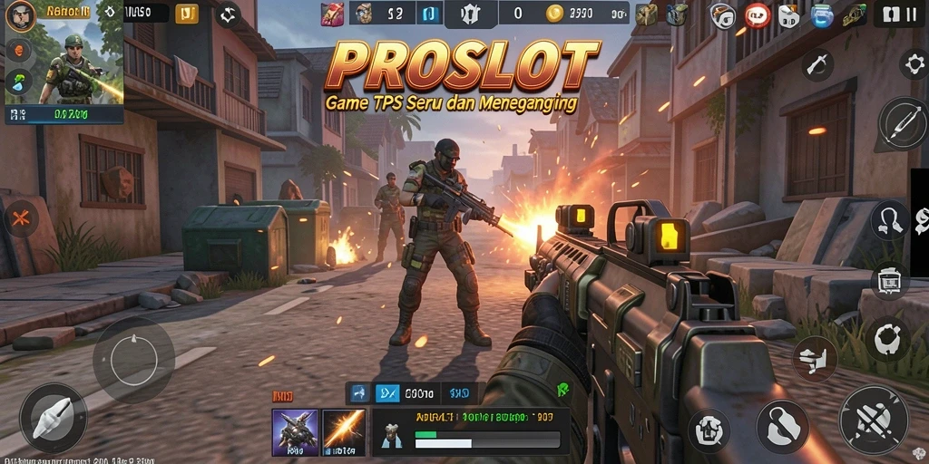 Screenshot gameplay PROSLOT menampilkan aksi tembak-menembak yang intens.