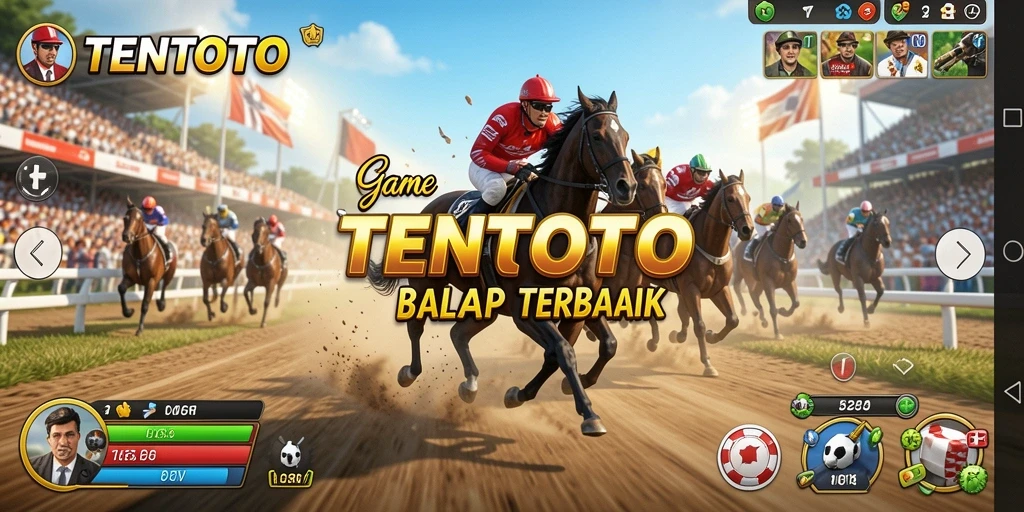 Screenshot gameplay TENTOTO menunjukkan balapan yang mendebarkan di trek beragam.